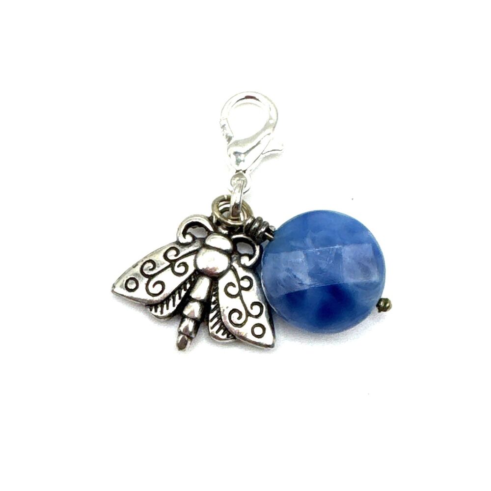 Brighton Fortune Butterfly & Round Blue Stone Bead Custom Silver Clip Charm